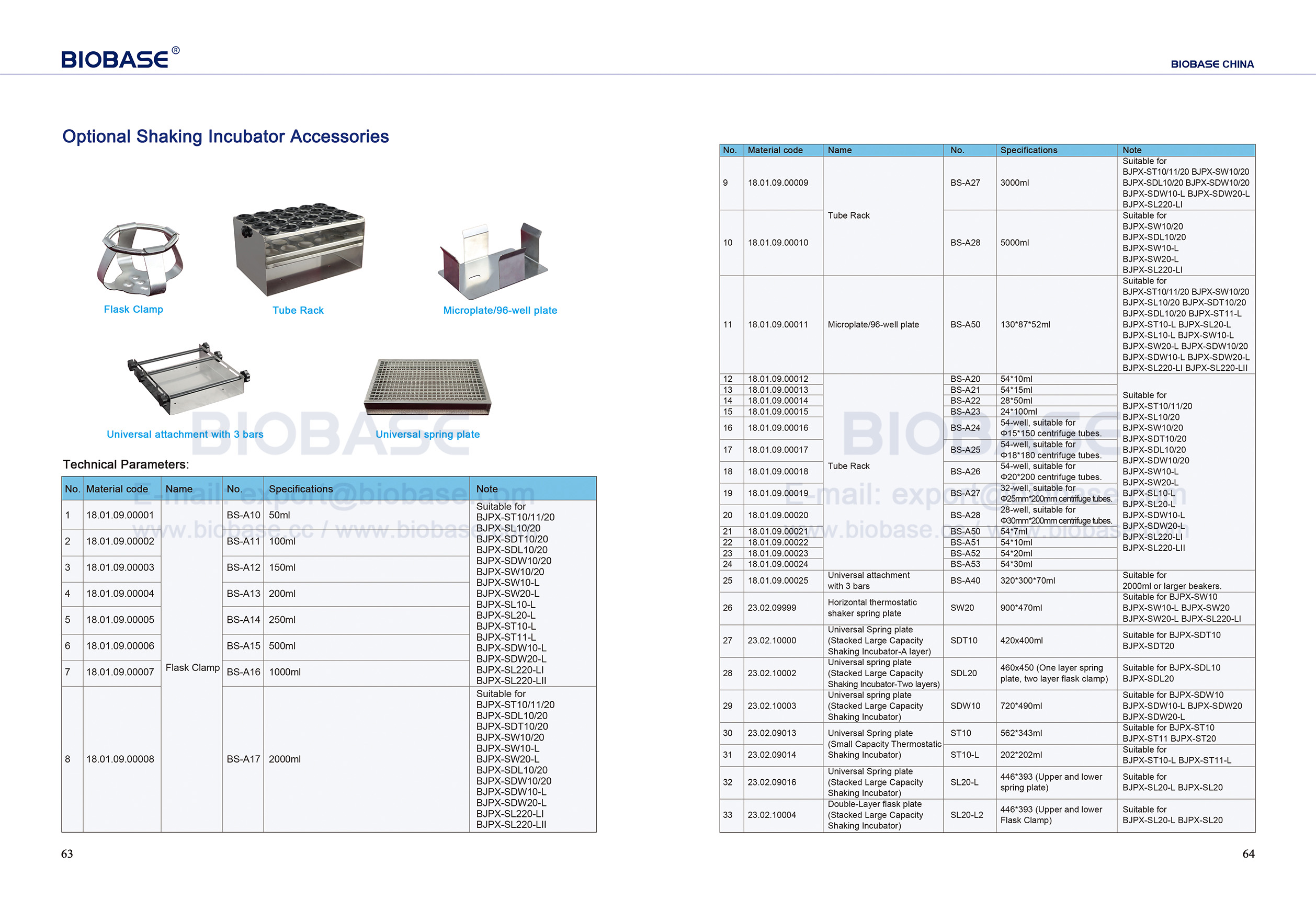 63-64 Optional Shaking Incubator Accessories 63-64 옵션 인큐베이터 액세서리