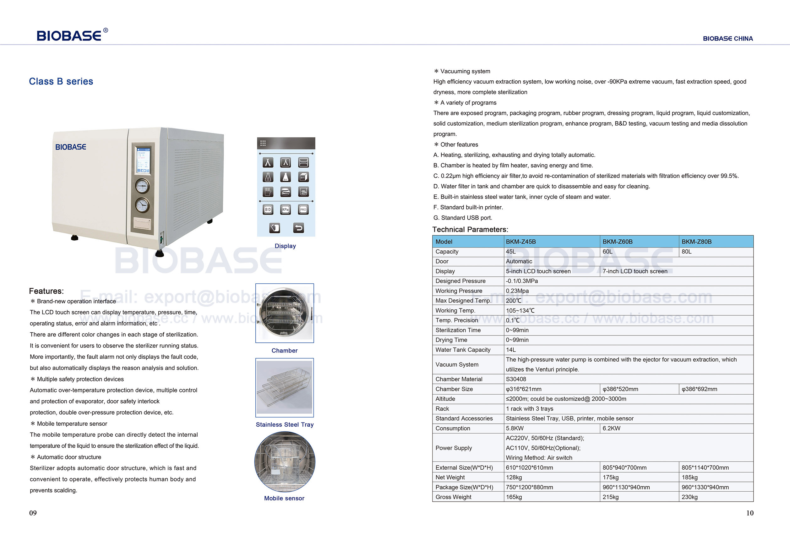 9-10 테이블 상단 Autoclave Class B 시리즈