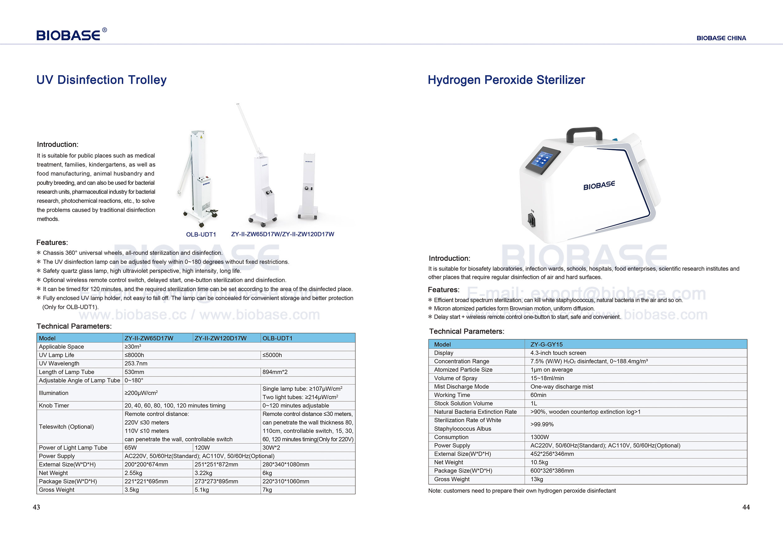 43-44 UV 소독 트롤리 및 과산화수소 멸균기