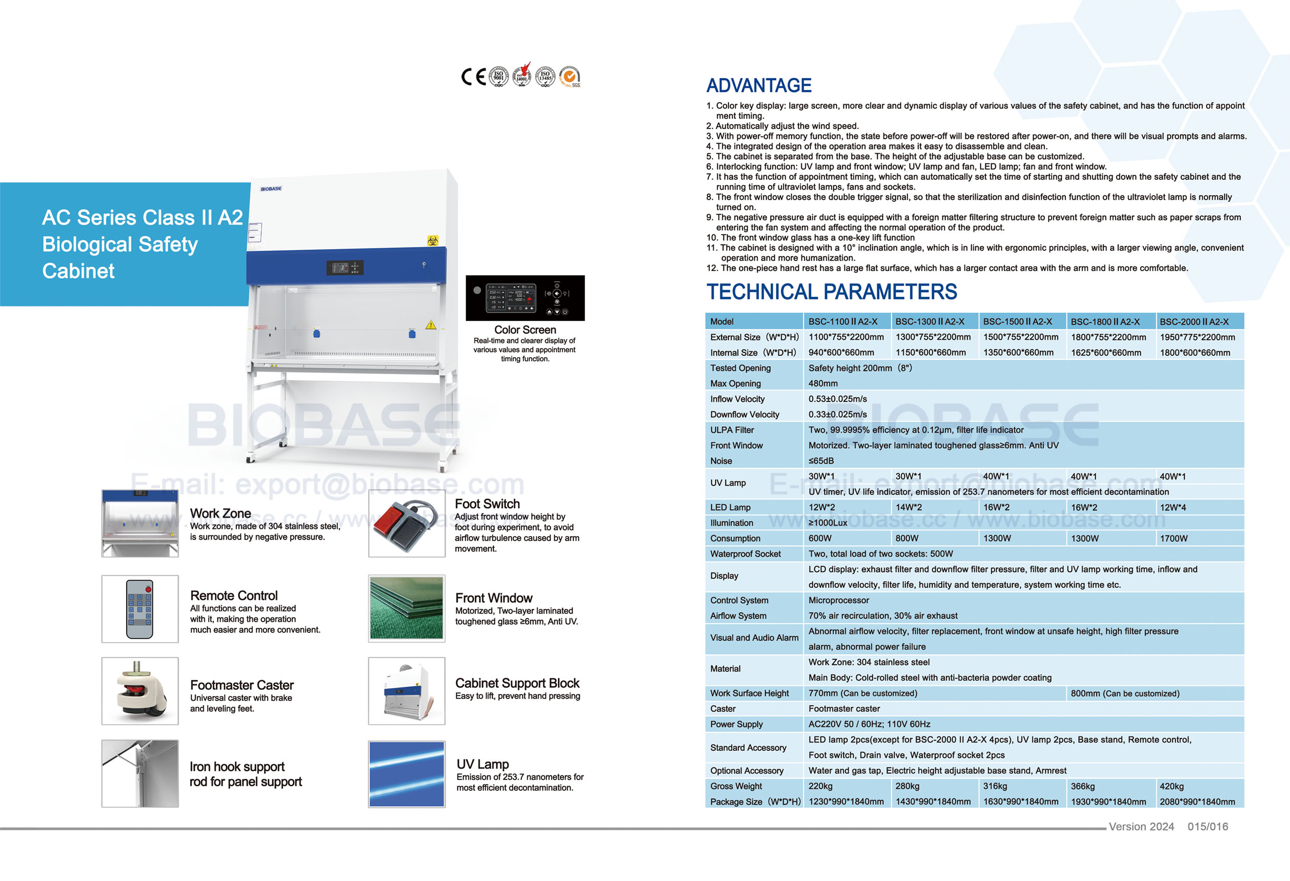 15-16 AC 시리즈 클래스 II A2 생물학적 안전 캐비닛 BSC-1100 II A2-X & BSC-1300 II A2-X & BSC-1300 II A2-X & BSC-1800 II A2-X & BSC-2000 II A2-X