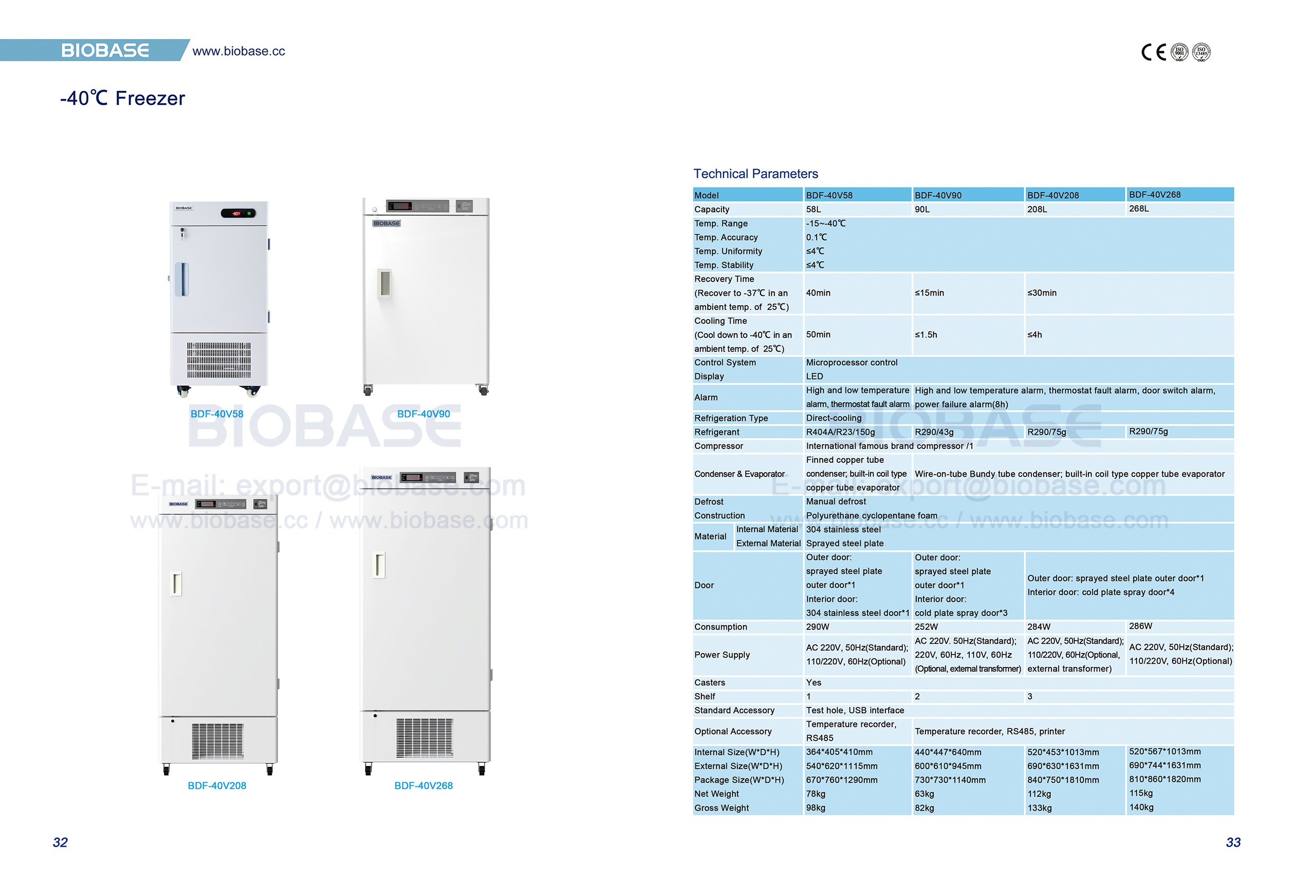 32-33-40 ℃ 냉동고